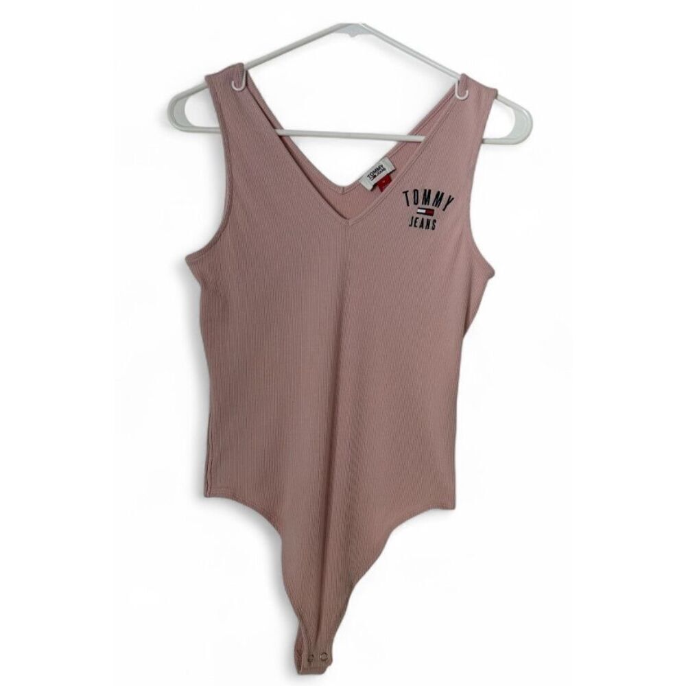 Tommy Jeans Pink Ribbed Bodysuit Women’s Size M Logo Tank One Piece
